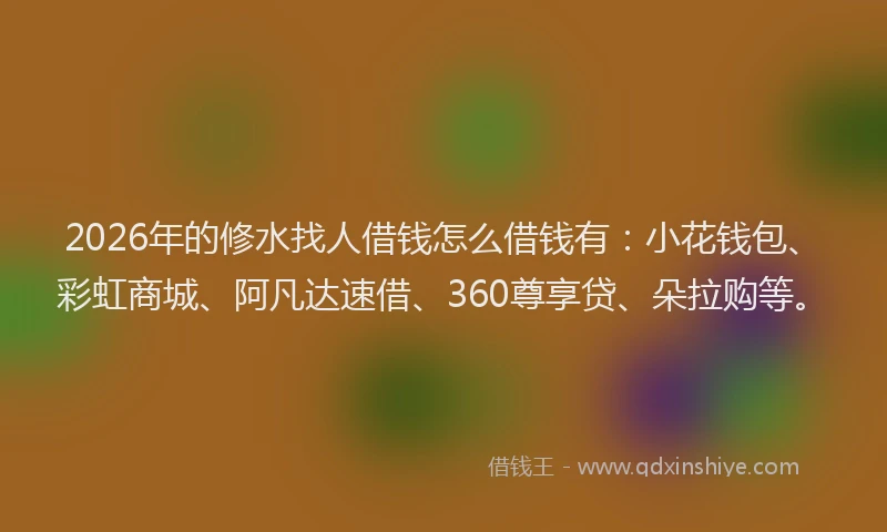 2026年的修水找人借钱怎么借钱有：小花钱包、彩虹商城、阿凡达速借、360尊享贷、朵拉购等。