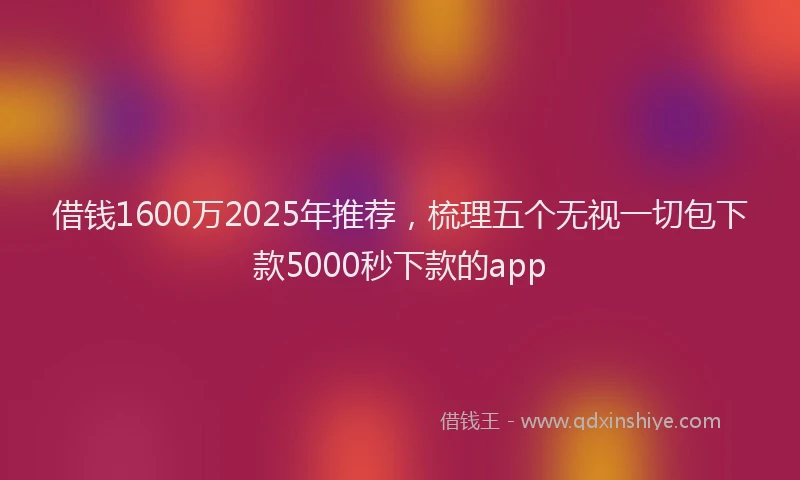 借钱1600万2025年推荐，梳理五个无视一切包下款5000秒下款的app