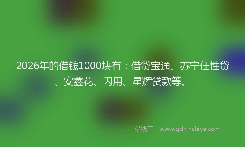 2026年的借钱1000块有：借贷宝通、苏宁任性贷、安鑫花、闪用、星辉贷款等。