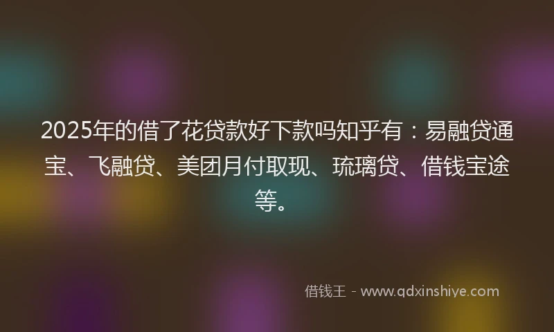 2025年的借了花贷款好下款吗知乎有:易融贷通宝、飞融贷、美团月付取现、琉璃贷、借钱宝途等。