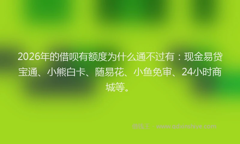 2026年的借呗有额度为什么通不过有：现金易贷宝通、小熊白卡、随易花、小鱼免审、24小时商城等。