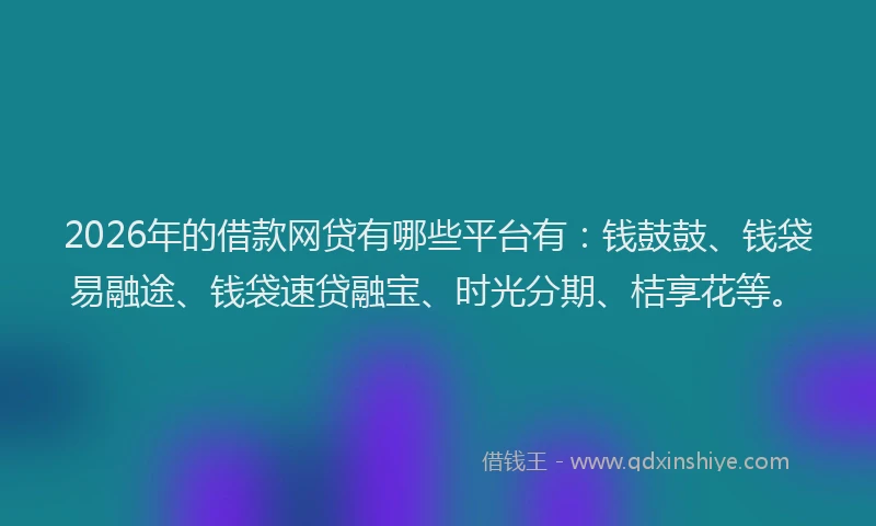 2026年的借款网贷有哪些平台有：钱鼓鼓、钱袋易融途、钱袋速贷融宝、时光分期、桔享花等。