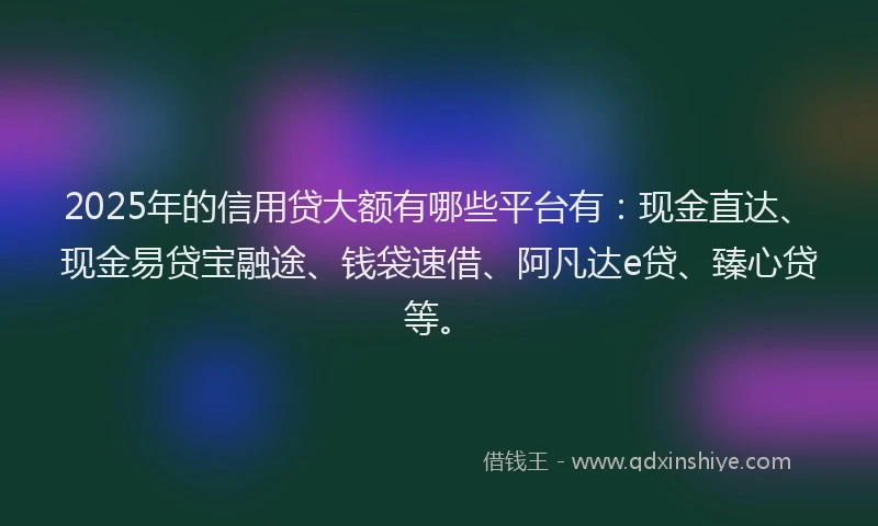 2025年的信用贷大额有哪些平台有：现金直达、现金易贷宝融途、钱袋速借、阿凡达e贷、臻心贷等。
