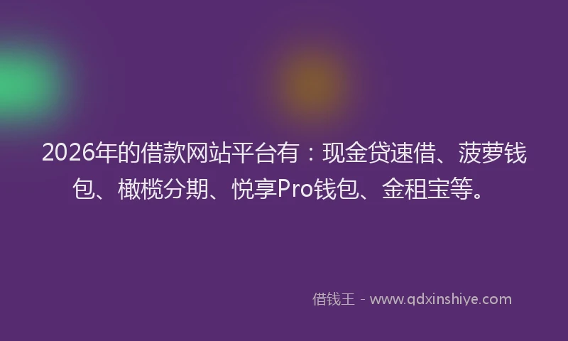 2026年的借款网站平台有：现金贷速借、菠萝钱包、橄榄分期、悦享Pro钱包、金租宝等。