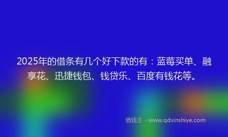 2025年的借条有几个好下款的有:蓝莓买单、融享花、迅捷钱包、钱贷乐、百度有钱花等。