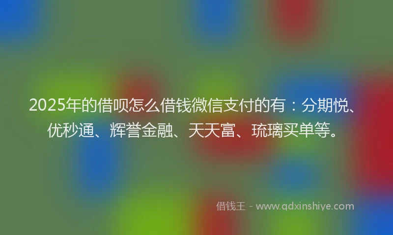 2025年的借呗怎么借钱微信支付的有:分期悦、优秒通、辉誉金融、天天富、琉璃买单等。