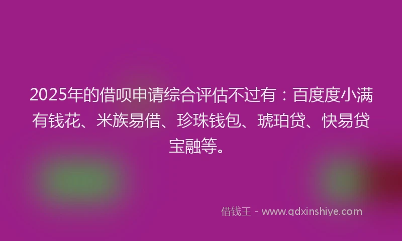 2025年的借呗申请综合评估不过有：百度度小满有钱花、米族易借、珍珠钱包、琥珀贷、快易贷宝融等。
