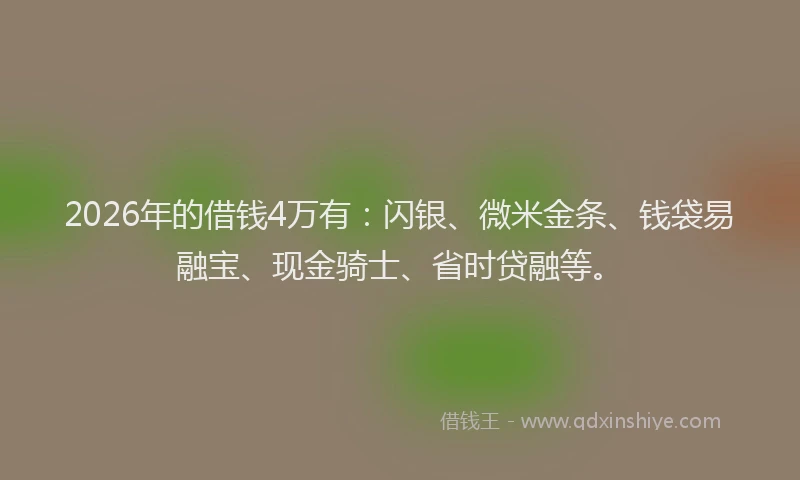 2026年的借钱4万有：闪银、微米金条、钱袋易融宝、现金骑士、省时贷融等。