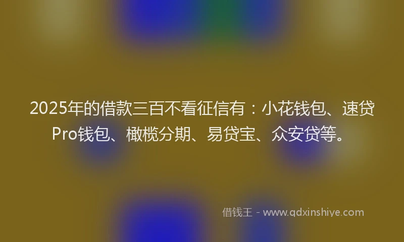 2025年的借款三百不看征信有：小花钱包、速贷Pro钱包、橄榄分期、易贷宝、众安贷等。