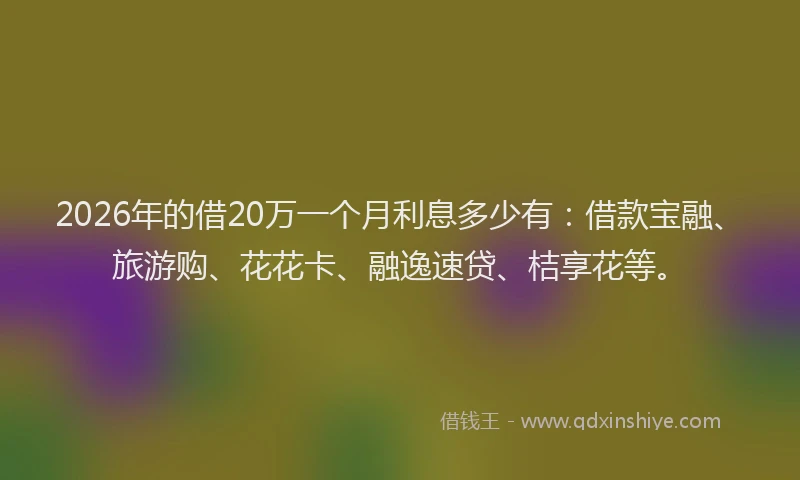 2026年的借20万一个月利息多少有:借款宝融、旅游购、花花卡、融逸速贷、桔享花等。