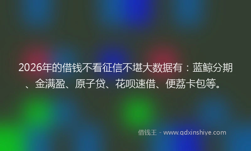 2026年的借钱不看征信不堪大数据有：蓝鲸分期、金满盈、原子贷、花呗速借、便荔卡包等。