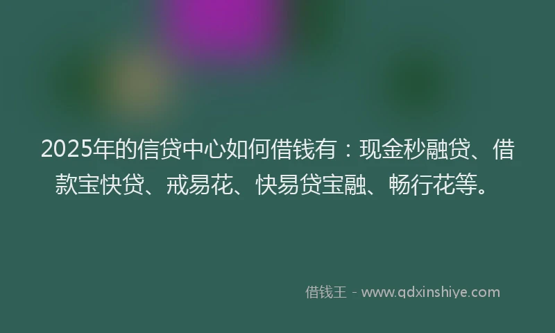 2025年的信贷中心如何借钱有：现金秒融贷、借款宝快贷、戒易花、快易贷宝融、畅行花等。