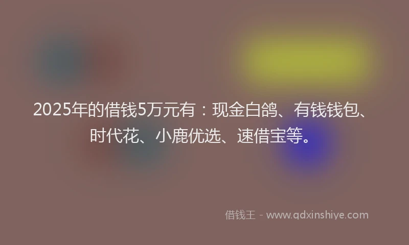 2025年的借钱5万元有：现金白鸽、有钱钱包、时代花、小鹿优选、速借宝等。
