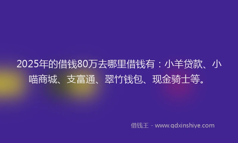 2025年的借钱80万去哪里借钱有：小羊贷款、小喵商城、支富通、翠竹钱包、现金骑士等。