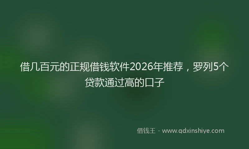 借几百元的正规借钱软件2026年推荐，罗列5个贷款通过高的口子