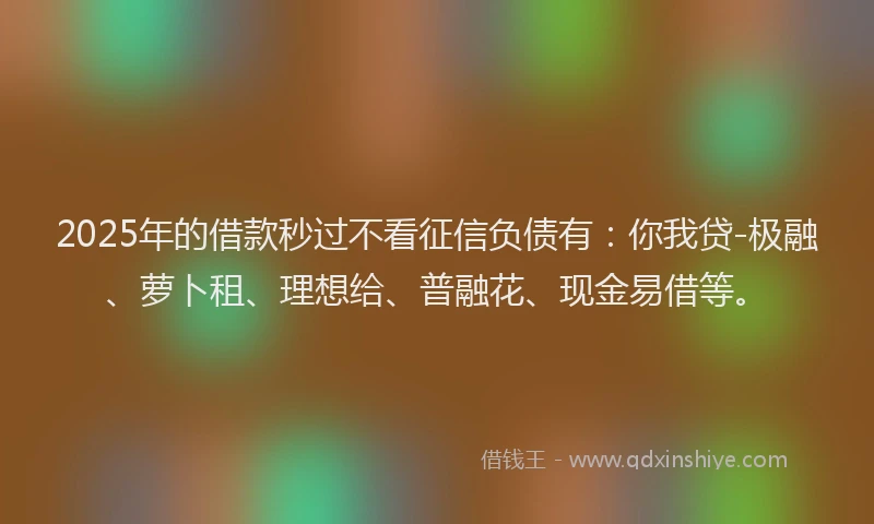 2025年的借款秒过不看征信负债有:你我贷-极融、萝卜租、理想给、普融花、现金易借等。