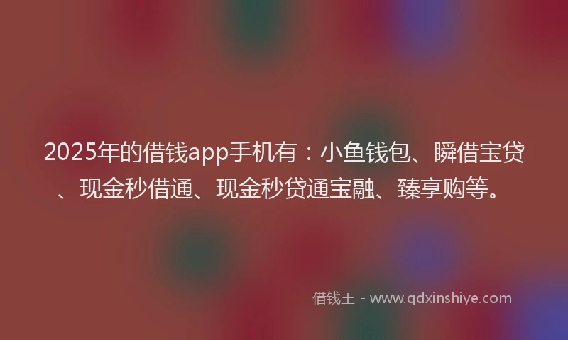 2025年的借钱app手机有：小鱼钱包、瞬借宝贷、现金秒借通、现金秒贷通宝融、臻享购等。
