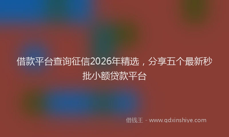借款平台查询征信2026年精选，分享五个最新秒批小额贷款平台