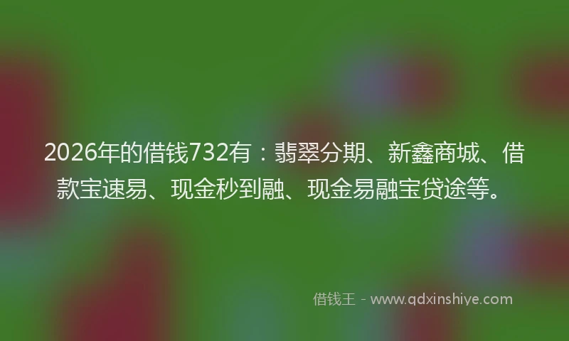 2026年的借钱732有:翡翠分期、新鑫商城、借款宝速易、现金秒到融、现金易融宝贷途等。