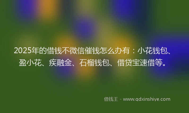 2025年的借钱不微信催钱怎么办有：小花钱包、盈小花、疾融金、石榴钱包、借贷宝速借等。
