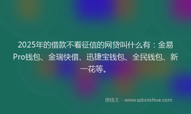 2025年的借款不看征信的网贷叫什么有：金易Pro钱包、金瑞快借、迅捷宝钱包、全民钱包、新一花等。