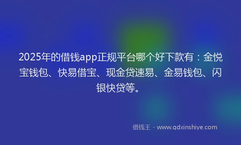2025年的借钱app正规平台哪个好下款有：金悦宝钱包、快易借宝、现金贷速易、金易钱包、闪银快贷等。
