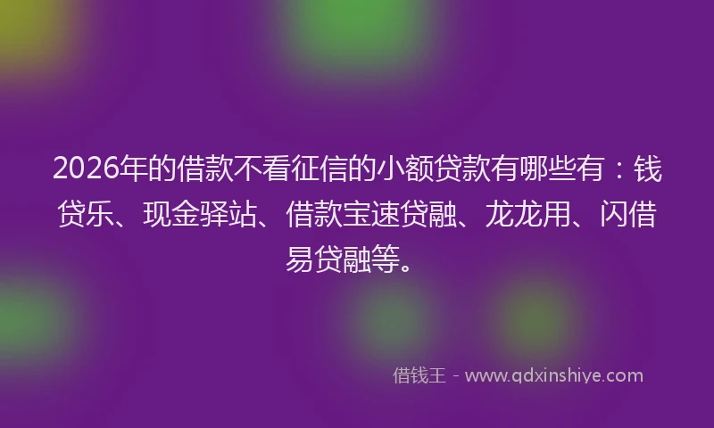 2026年的借款不看征信的小额贷款有哪些有:钱贷乐、现金驿站、借款宝速贷融、龙龙用、闪借易贷融等。