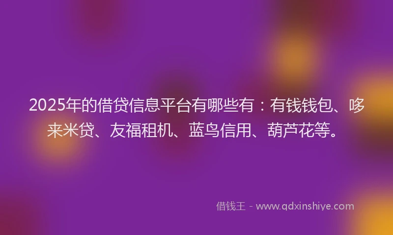 2025年的借贷信息平台有哪些有：有钱钱包、哆来米贷、友福租机、蓝鸟信用、葫芦花等。