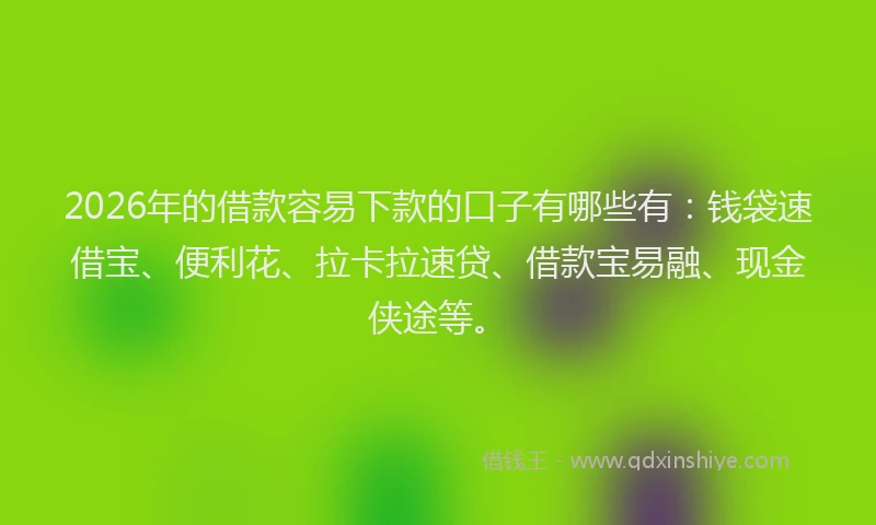 2026年的借款容易下款的口子有哪些有:钱袋速借宝、便利花、拉卡拉速贷、借款宝易融、现金侠途等。