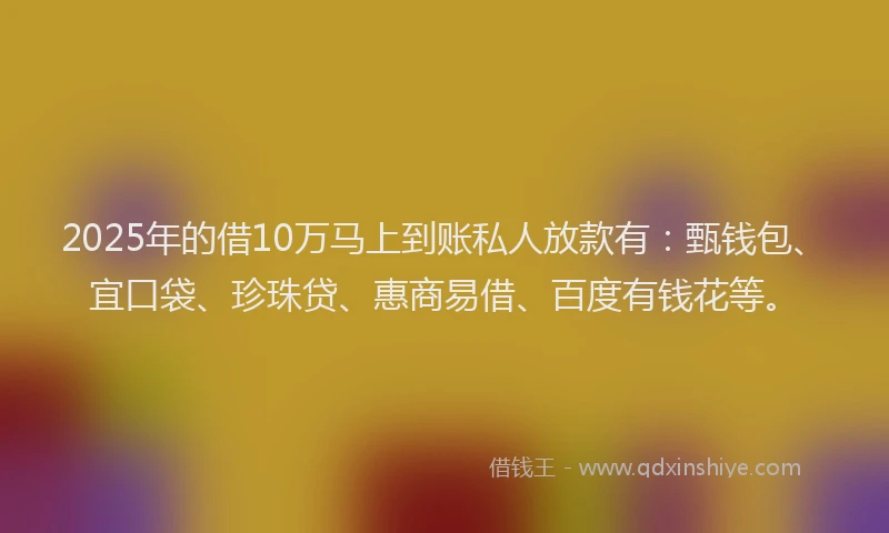 2025年的借10万马上到账私人放款有:甄钱包、宜口袋、珍珠贷、惠商易借、百度有钱花等。