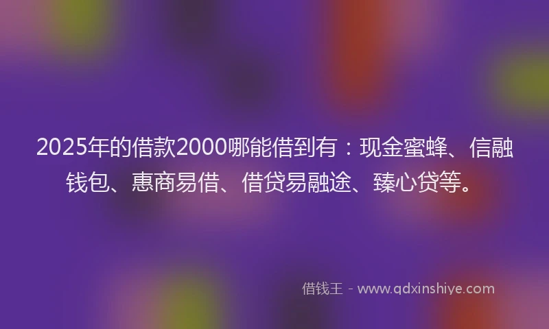 2025年的借款2000哪能借到有:现金蜜蜂、信融钱包、惠商易借、借贷易融途、臻心贷等。