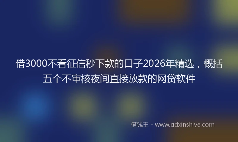 借3000不看征信秒下款的口子2026年精选，概括五个不审核夜间直接放款的网贷软件