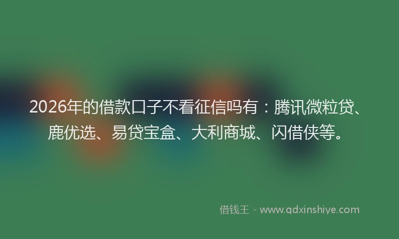 2026年的借款口子不看征信吗有:腾讯微粒贷、鹿优选、易贷宝盒、大利商城、闪借侠等。