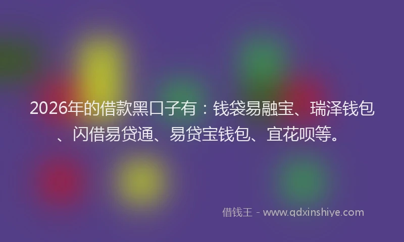 2026年的借款黑口子有:钱袋易融宝、瑞泽钱包、闪借易贷通、易贷宝钱包、宜花呗等。