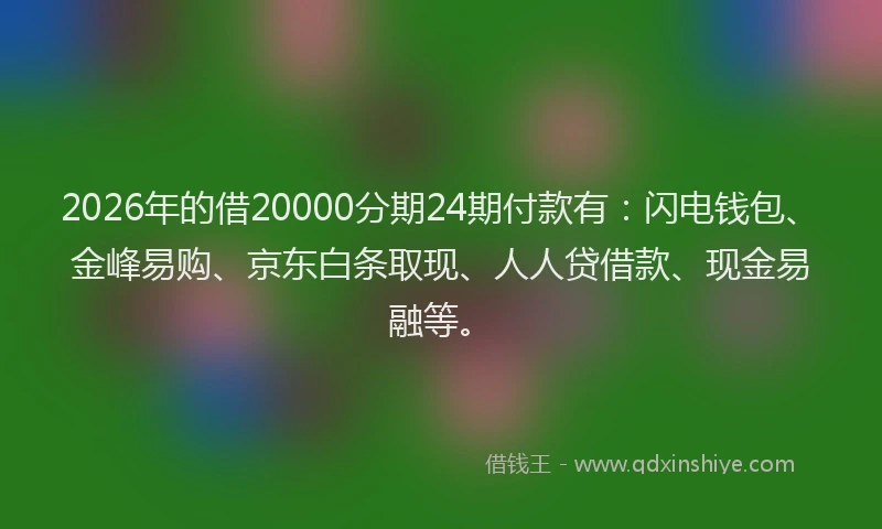 2026年的借20000分期24期付款有:闪电钱包、金峰易购、京东白条取现、人人贷借款、现金易融等。