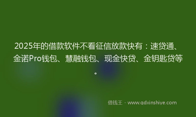 2025年的借款软件不看征信放款快有：速贷通、金诺Pro钱包、慧融钱包、现金快贷、金钥匙贷等。