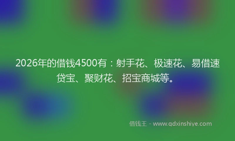 2026年的借钱4500有:射手花、极速花、易借速贷宝、聚财花、招宝商城等。