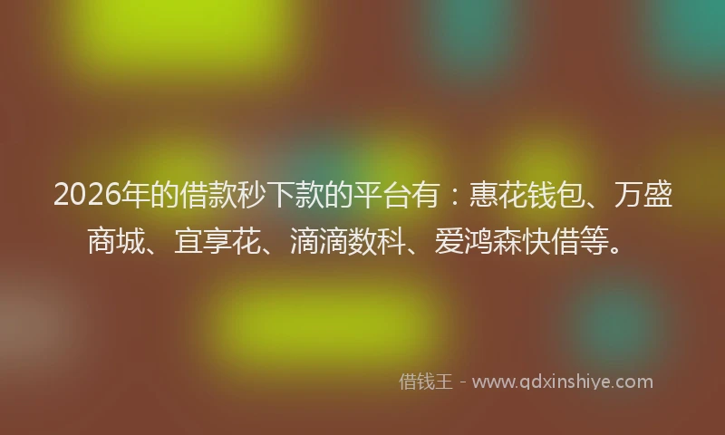 2026年的借款秒下款的平台有:惠花钱包、万盛商城、宜享花、滴滴数科、爱鸿森快借等。