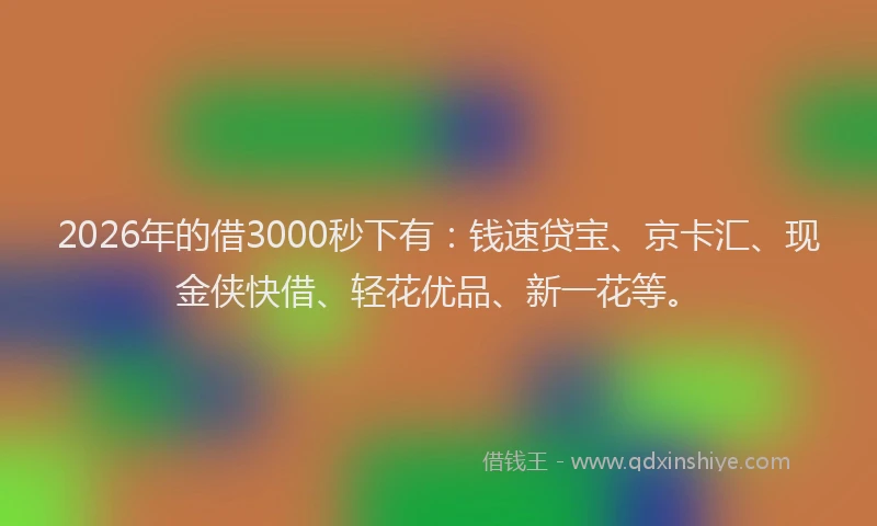 2026年的借3000秒下有：钱速贷宝、京卡汇、现金侠快借、轻花优品、新一花等。