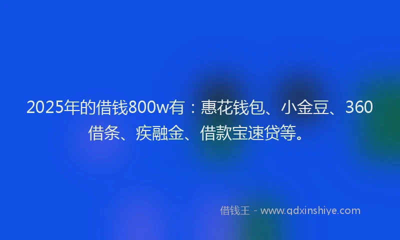 2025年的借钱800w有：惠花钱包、小金豆、360借条、疾融金、借款宝速贷等。
