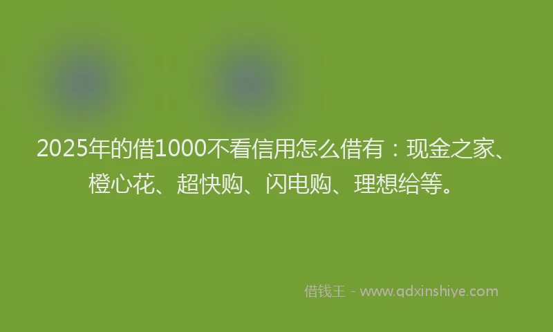 2025年的借1000不看信用怎么借有：现金之家、橙心花、超快购、闪电购、理想给等。