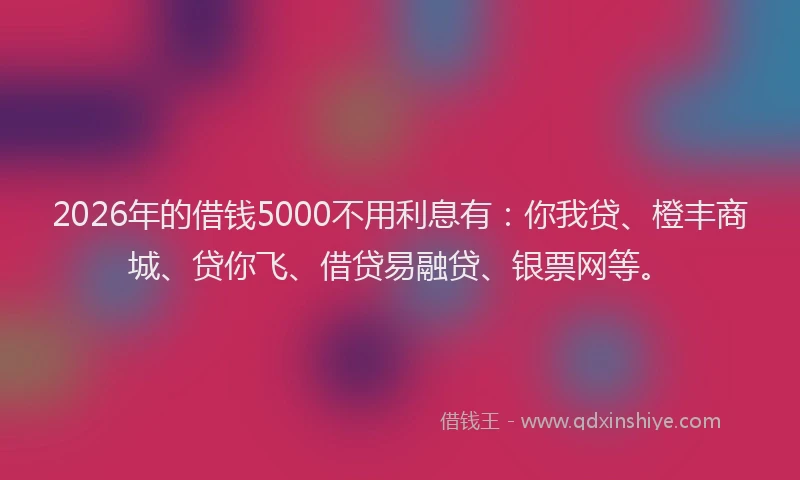 2026年的借钱5000不用利息有：你我贷、橙丰商城、贷你飞、借贷易融贷、银票网等。