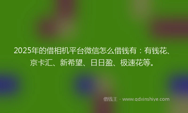 2025年的借相机平台微信怎么借钱有:有钱花、京卡汇、新希望、日日盈、极速花等。