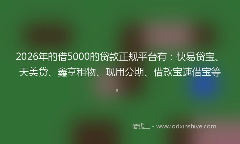 2026年的借5000的贷款正规平台有：快易贷宝、天美贷、鑫享租物、现用分期、借款宝速借宝等。
