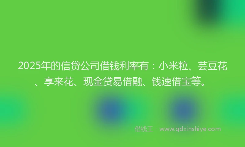 2025年的信贷公司借钱利率有：小米粒、芸豆花、享来花、现金贷易借融、钱速借宝等。