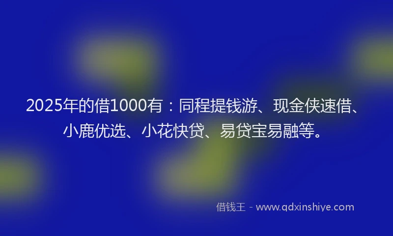 2025年的借1000有：同程提钱游、现金侠速借、小鹿优选、小花快贷、易贷宝易融等。