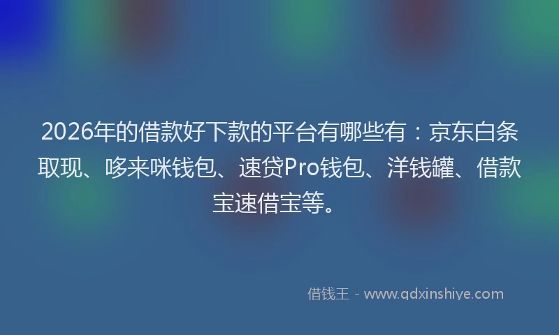 2026年的借款好下款的平台有哪些有:京东白条取现、哆来咪钱包、速贷Pro钱包、洋钱罐、借款宝速借宝等。