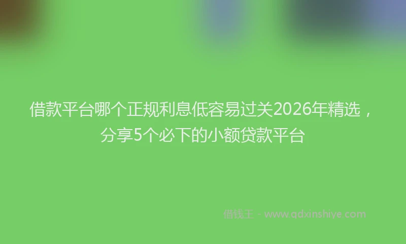 借款平台哪个正规利息低容易过关2026年精选，分享5个必下的小额贷款平台
