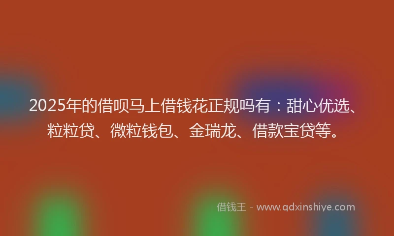 2025年的借呗马上借钱花正规吗有：甜心优选、粒粒贷、微粒钱包、金瑞龙、借款宝贷等。