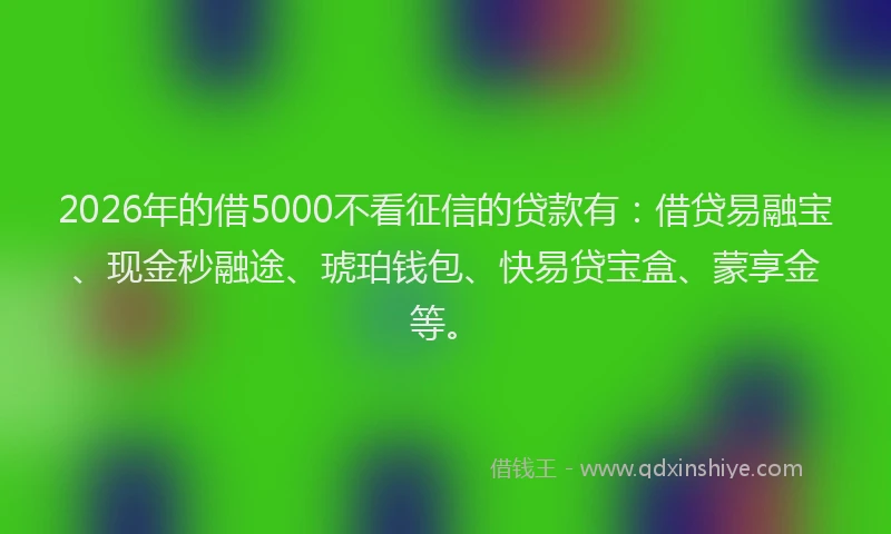 2026年的借5000不看征信的贷款有：借贷易融宝、现金秒融途、琥珀钱包、快易贷宝盒、蒙享金等。